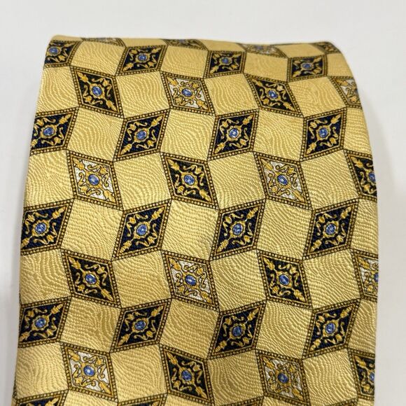 Geoffrey Beene Silk Tie Geometric Men Necktie Gold Color - Picture 3 of 15